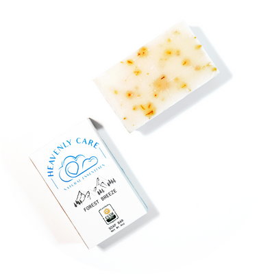 Natural Forest Breeze Soap bar paired with eco-friendly packaging, highlighting organic formulation and sustainable design.