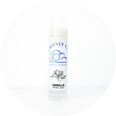 Organic Vanilla Lip Balm stick with hydrating formula and silky texture for soft, healthy lips.